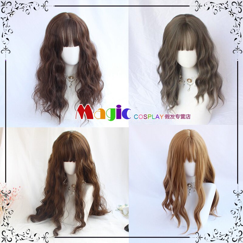 cosplay假发 哈利波特 赫敏·格兰杰 亚麻棕青木色中长玉米烫卷发