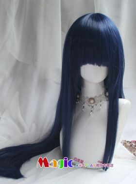 白色相簿2 和纱cos假发 深蓝色长直发 cosplay假发套