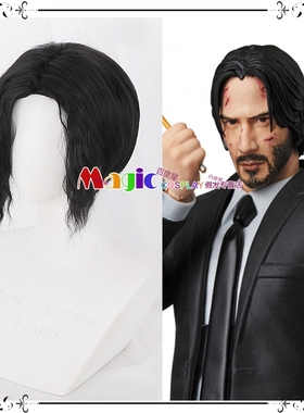 鬼舞辻无惨 cos假发 黑色中分卷发 疾速追杀 约翰威克 John Wick