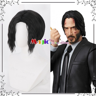 cos假发 John 黑色中分卷发 约翰威克 Wick 疾速追杀 鬼舞辻无惨