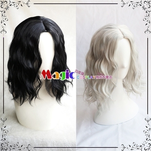 鬼泣5 cos假发 银白/黑色中分短卷发 海贼王青雉 琼恩雪诺 守夜人