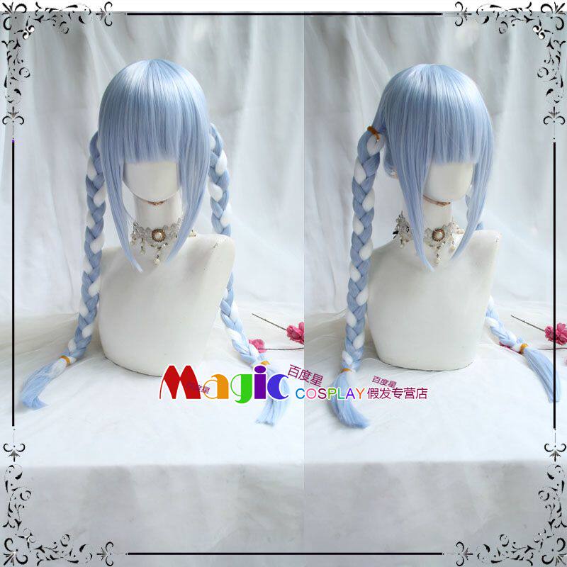 hololive三期生Vtuber播主兔田佩克拉cos假发浅蓝混白双麻花定制