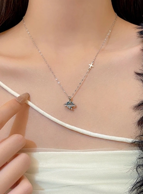 超闪蓝色锆石爱心星球项链女独特设计感轻奢高颜值锁骨链小众配饰