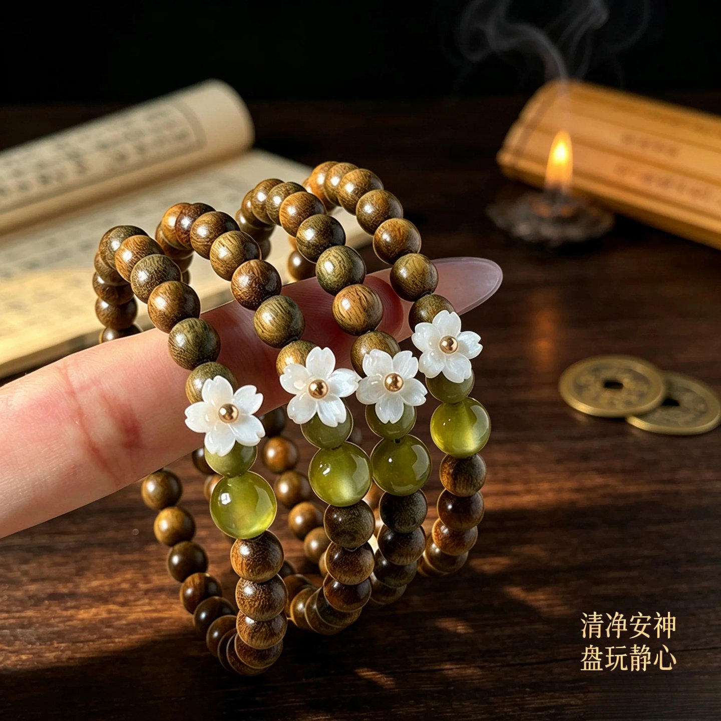 新中式茉莉檀木手串森系文艺小众
