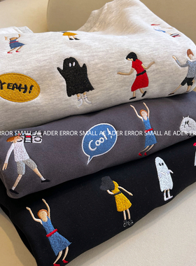 ader error small刺绣卡通小人加绒卫衣秋冬宽松男女同款长袖上衣