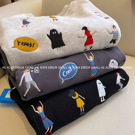 正品ader error small刺绣卡通小人加绒卫衣秋冬宽松男女长袖上衣