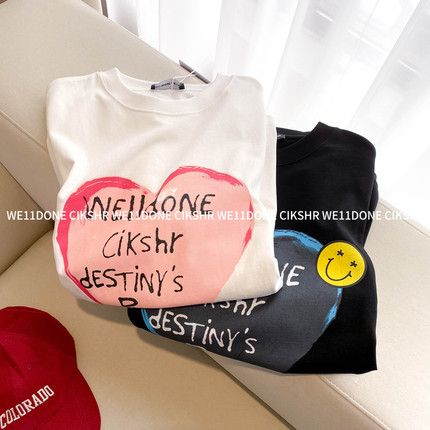 WE11DONE CIKSHR夏季新款字母爱心短袖T恤女宽松休闲男女棉上衣潮