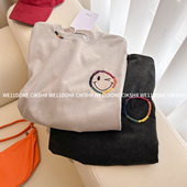 CIKSHR秋季 做旧笑脸刺绣长袖 T恤中长款 WE11DONE 男女打底上衣韩版