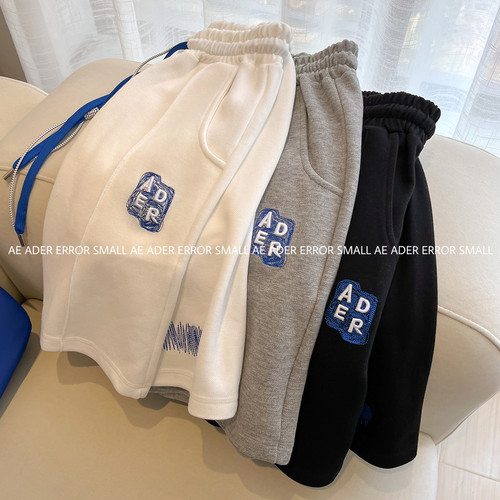 正品ader松紧腰网格刺绣短裤