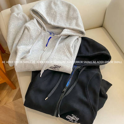 正品ader刺绣字母连帽开衫卫衣