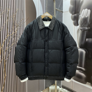 保暖羽绒外套潮 牛仔拼接翻领轻薄羽绒服男宽松设计感时尚 冬季 新款