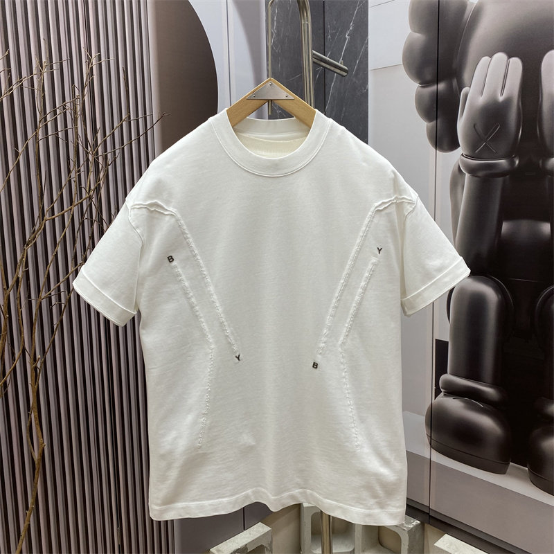 2026春夏季新款美式重磅设计感拼接圆领短袖T恤男士宽松潮牌半袖