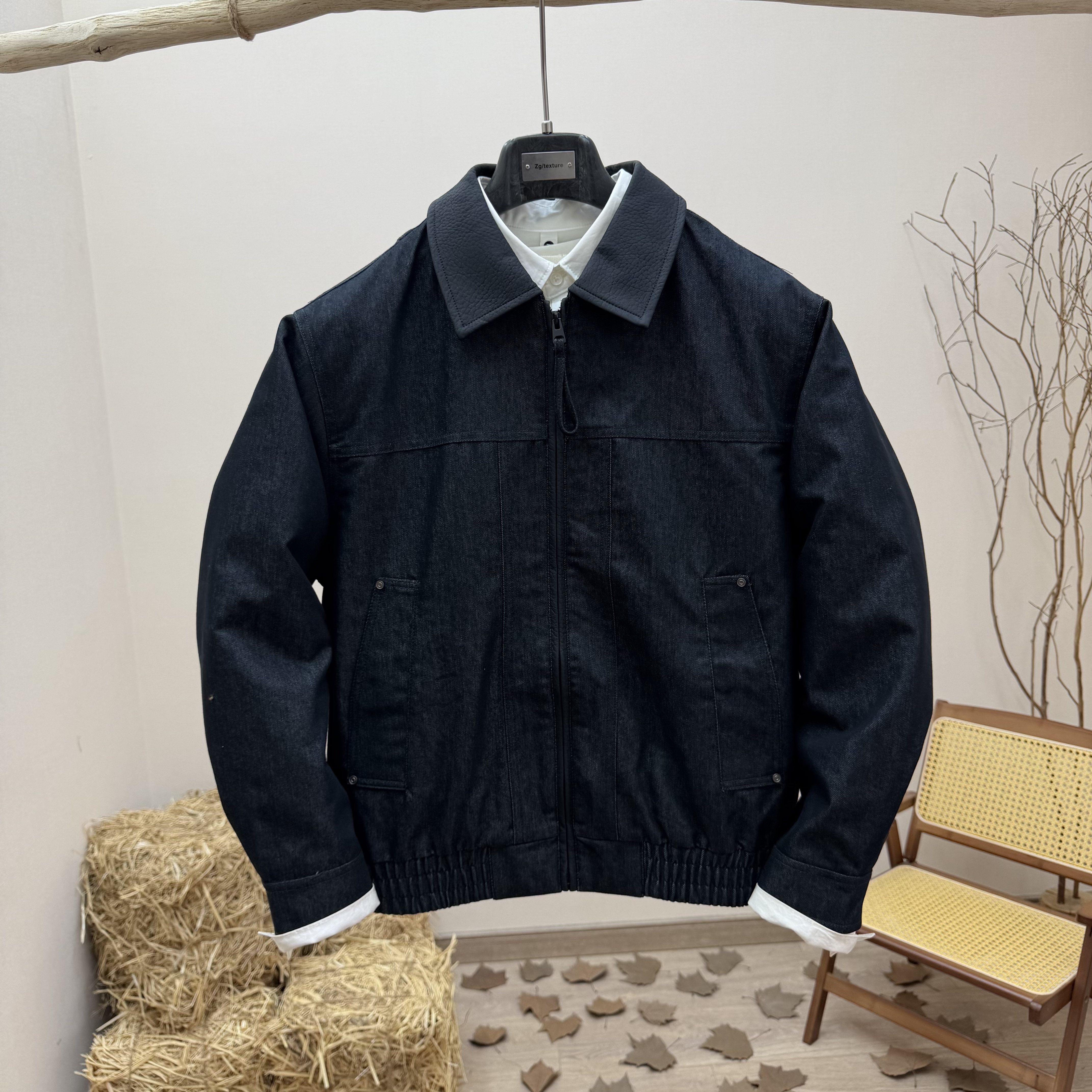 美式老钱风翻领牛仔棉服男