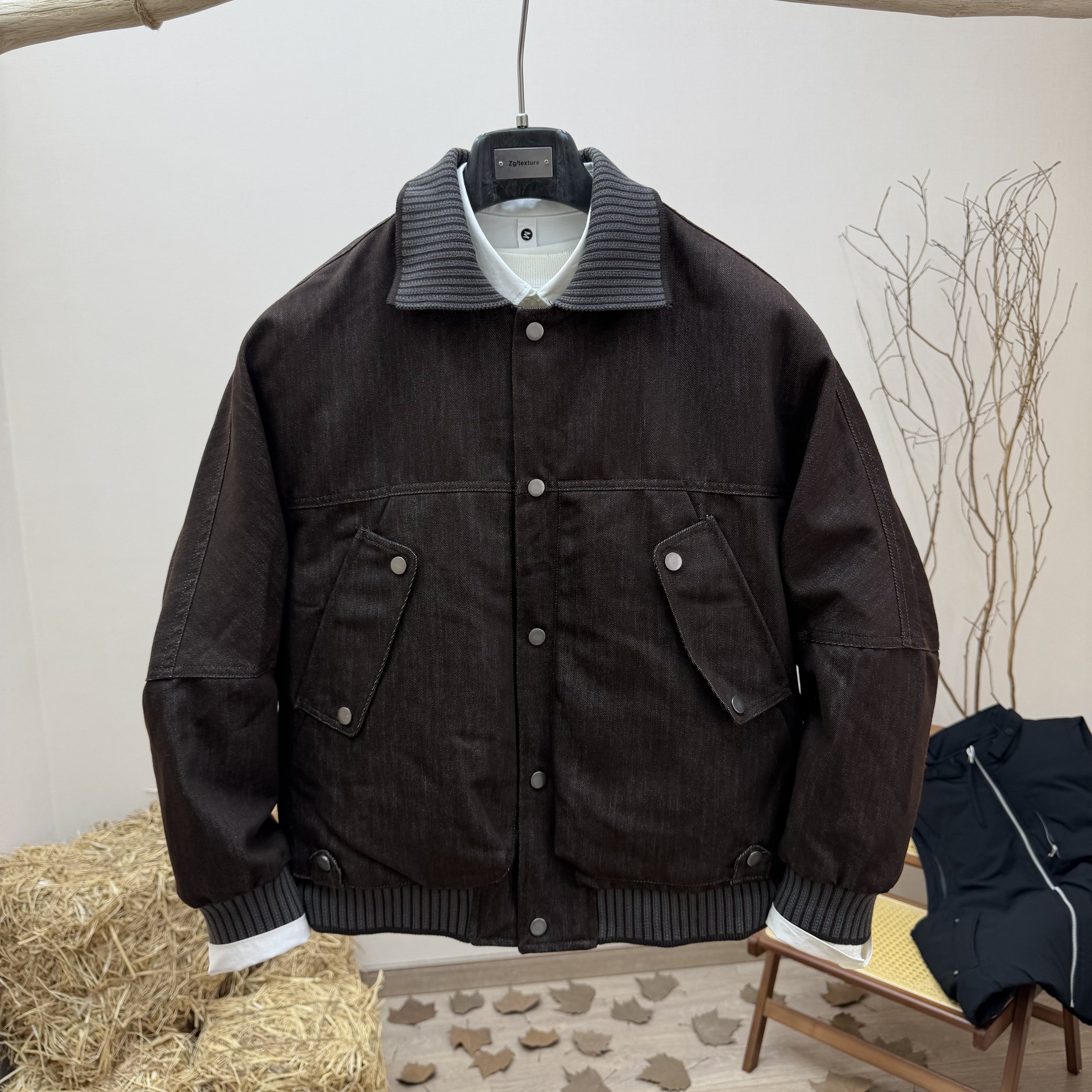 秋冬美式工装拼接翻领男棉服