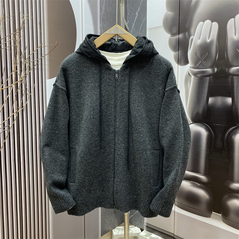 秋季新款连帽纯色针织外套