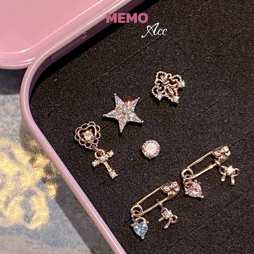 【MEMO】 梦幻缎带咖啡金浅钛金秋冬甜美风设计感耳骨钉耳钉DS148