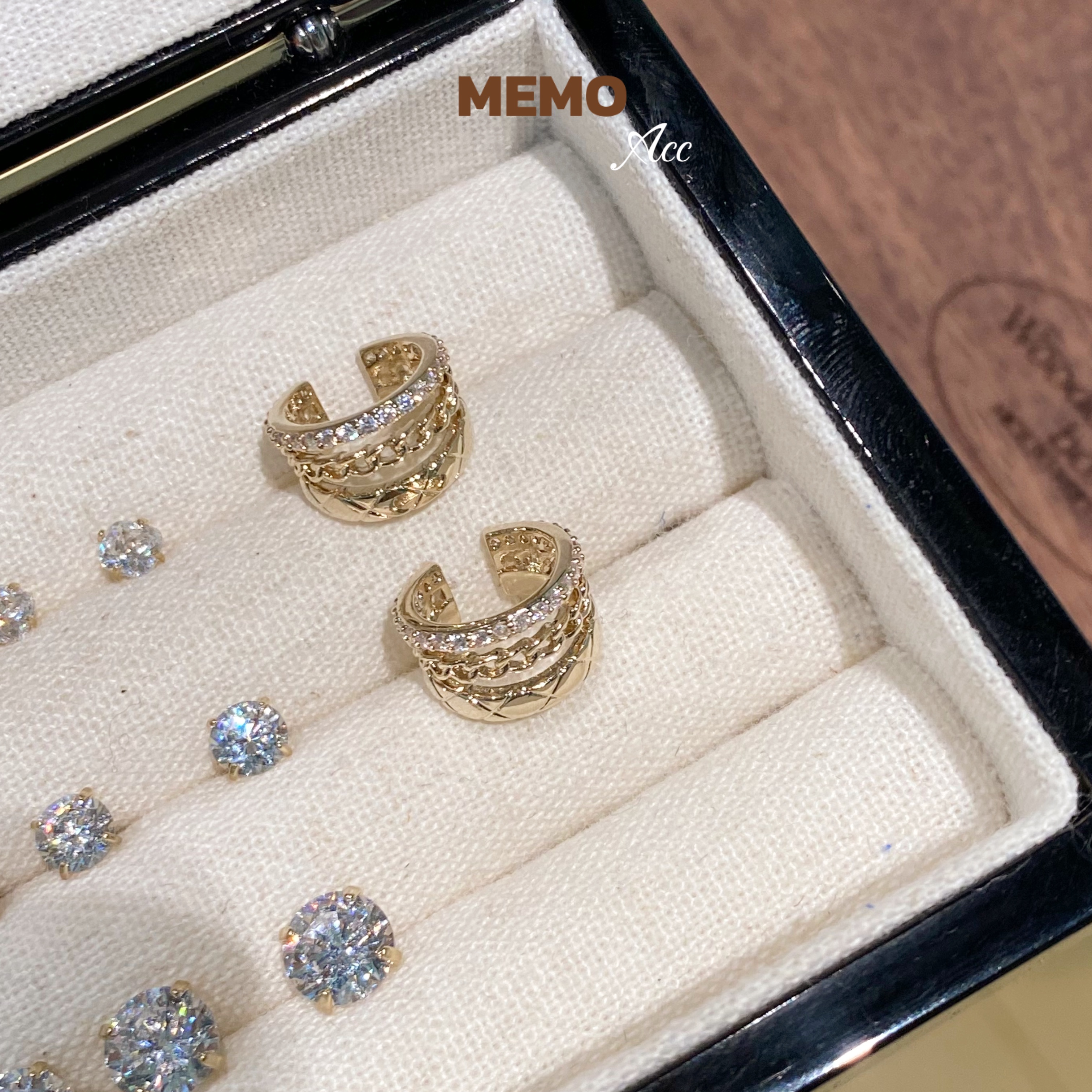 【MEMO】三层菱格纹 咖啡金重工设计感耳骨夹LS014