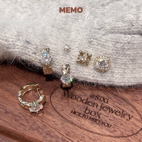 【MEMO】松弛秋日 咖金菱格纹设计感百搭耳骨钉耳钉DS152