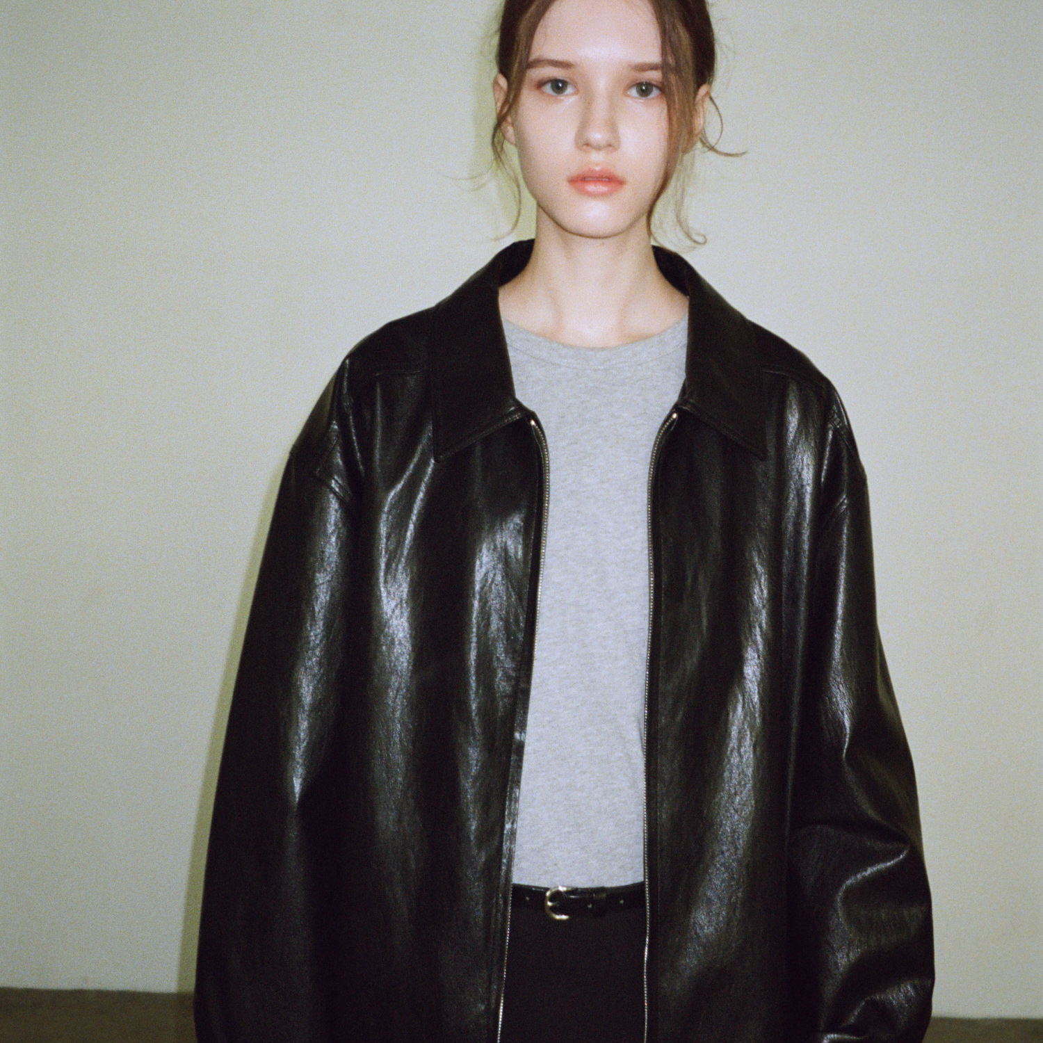 FACADE PATTERN 25SS新品复古宽松拉链短皮衣外套