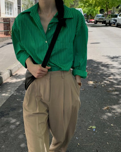 OVERTAKE 韩国直邮东大门代购24早春新款百搭条纹衬衫显瘦