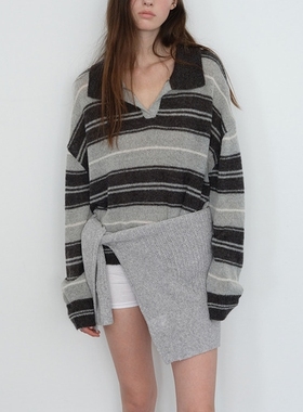 The Raust 25SS 春季新款翻领条纹针织衫