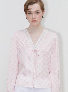 So Cially | SINOON 24春韩国设计师品牌新款V领蕾丝花边长袖上衣