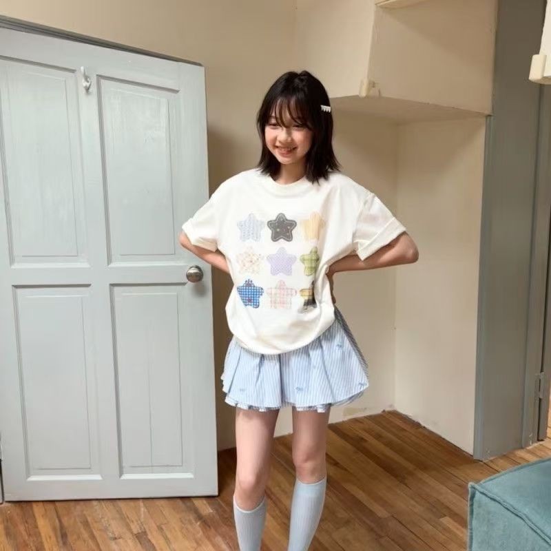 美式潮牌星印花短袖t恤女