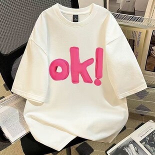 美式个性ok字母印花短袖t恤男女童ins学生高级感上衣中大童百搭潮