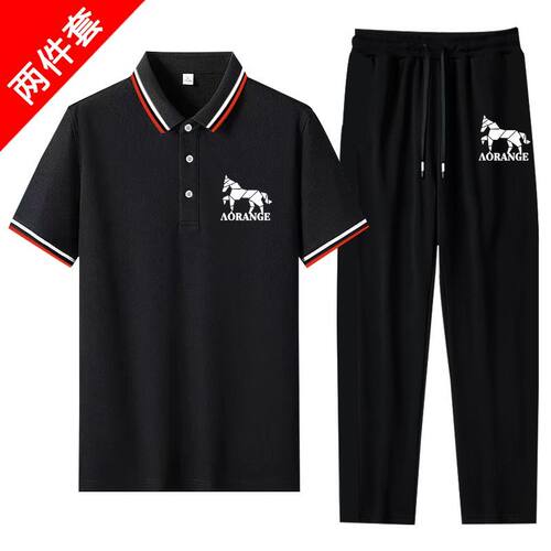 翻领运动套装男polo套装夏季短袖长裤男士速干宽松休闲男装1/2件