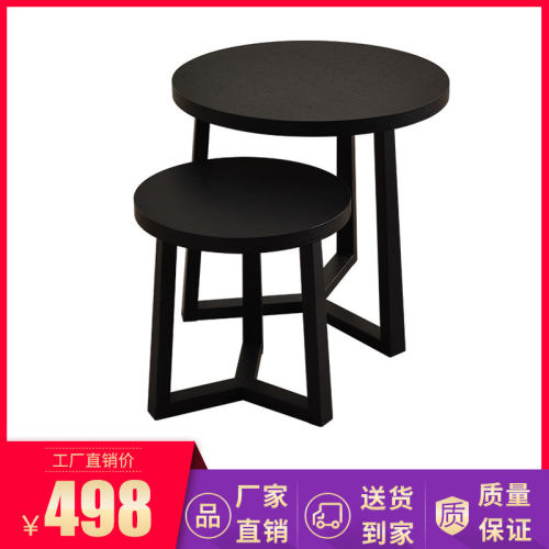 黑色实木客厅沙发边几圆角几