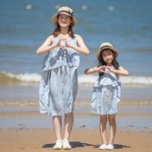 连衣裙 春夏女童度假拍照蓝色清新母女无袖 小乐往原创亲子装 133课