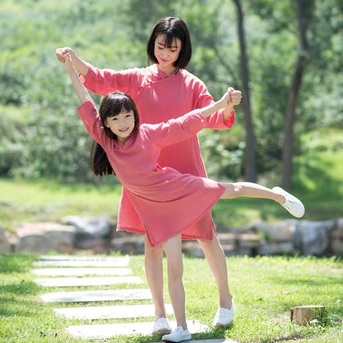 棉麻女童装新中式旗袍母女装亲子