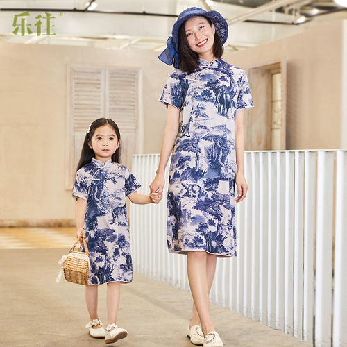 复古文艺旗袍女童母女装连衣裙