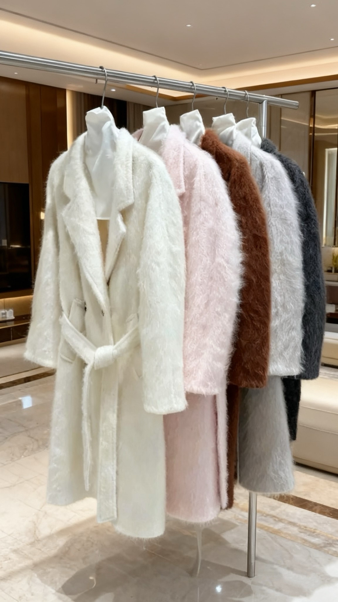 2025秋冬新款羊毛拉毛大衣女廓形双排扣宽松中长款羊绒外套