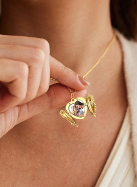 S925情侣照片刻字翅膀项链