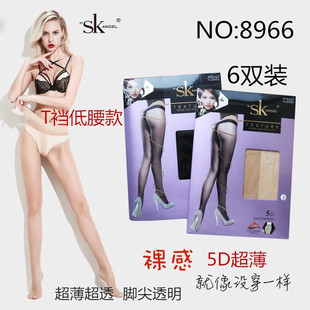 SKangel天蚕丝T型裆夏5D超薄sk丝袜女性感低腰无痕连裤袜子8966