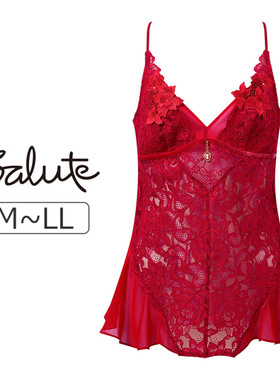 27G 华歌尔Salute吊带背心女重工刺绣性感透肤蕾丝红色大码睡衣