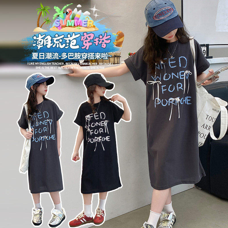 女童T恤裙夏装休闲女大童短袖连连衣裙
