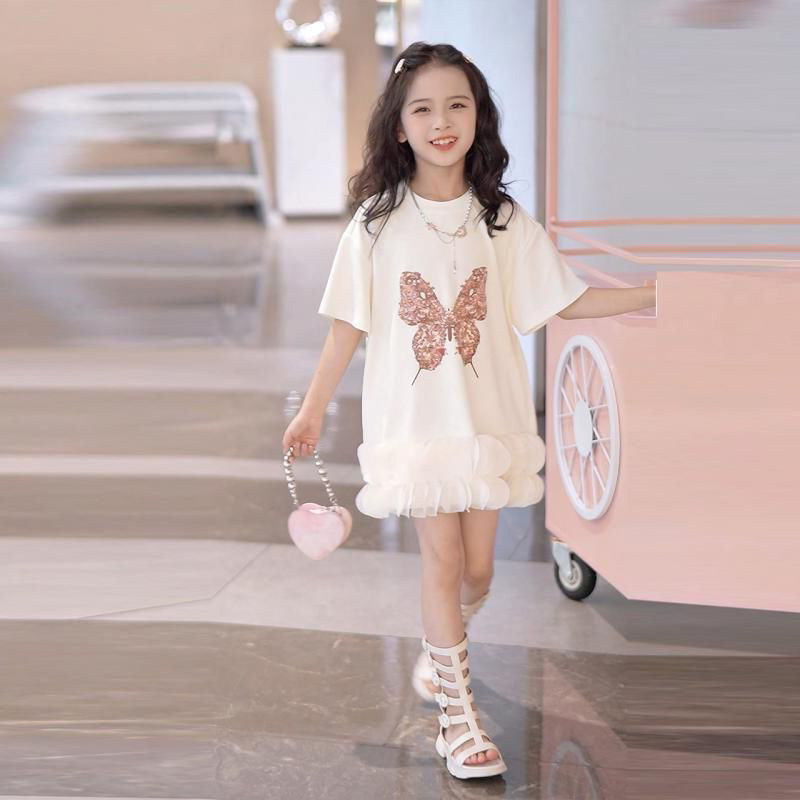女童连衣裙夏季新款女孩蝴蝶纱网拼接T恤裙中大童时髦洋气公主裙,童装/婴儿装/亲子装,连衣裙,淘宝优惠券,粉丝福利购,淘宝优惠卷
