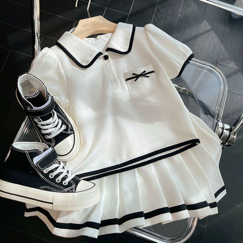 女童学院风JK制服套装夏季洋气儿童小女孩娃娃领上衣百褶裙两件套