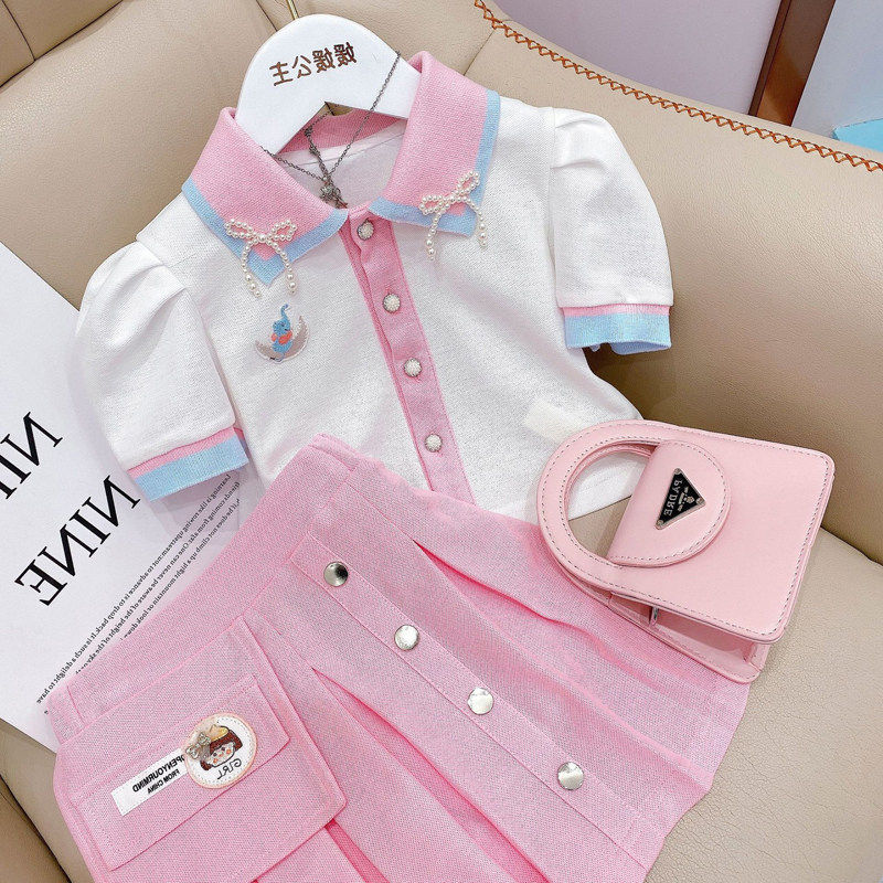 女童甜美套装夏季女孩洋气公主扣上衣儿童中大童短袖百褶裙两件套,童装/婴儿装/亲子装,套装,淘宝优惠券,粉丝福利购,淘宝优惠卷