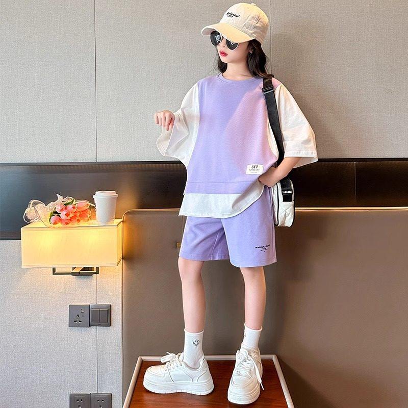 女童套装夏季洋气炸街儿童运动服夏装时髦纯色大童宽松假两件短袖,童装/婴儿装/亲子装,套装,淘宝优惠券,粉丝福利购,淘宝优惠卷