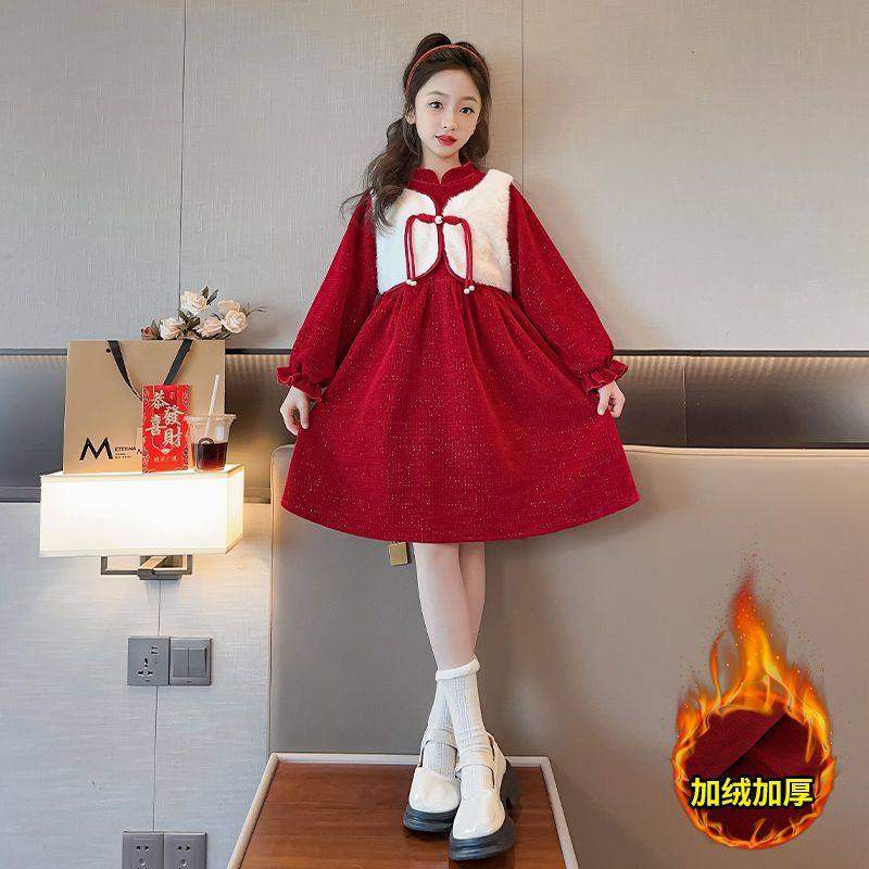 女童连衣裙秋冬款小女孩中国风加绒加厚年服中大童红色拜年公主裙,童装/婴儿装/亲子装,连衣裙,淘宝优惠券,粉丝福利购,淘宝优惠卷