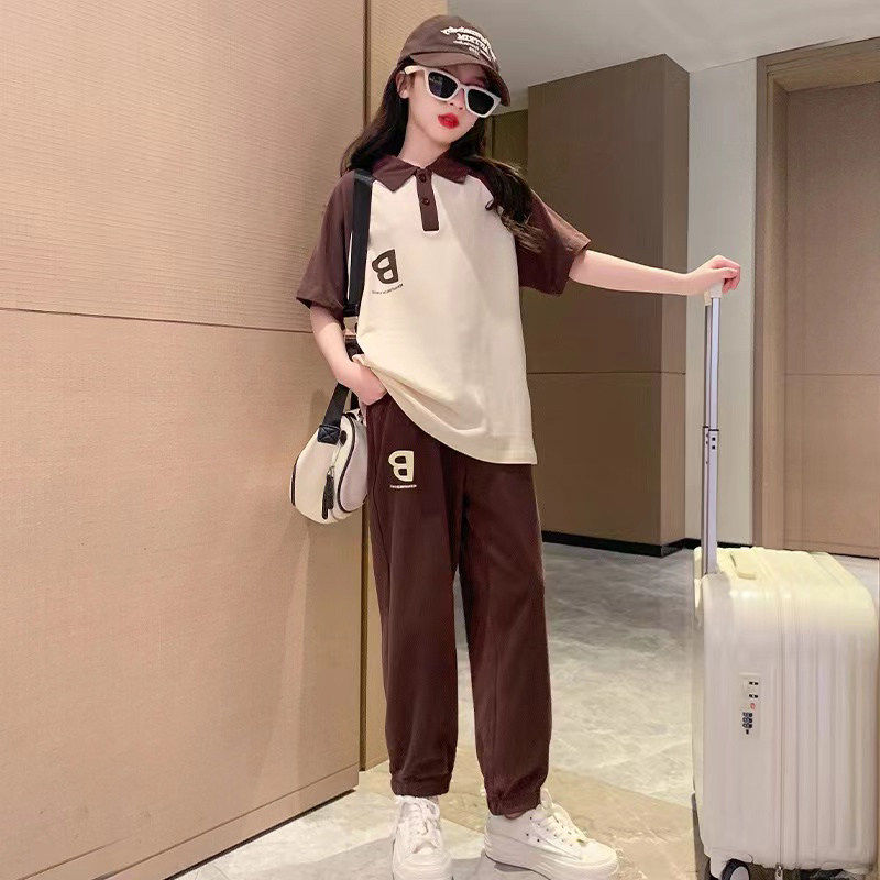 女童休闲套装夏季韩版儿童中大童洋气字母印花POLO衫长裤两件套潮,童装/婴儿装/亲子装,套装,淘宝优惠券,粉丝福利购,淘宝优惠卷