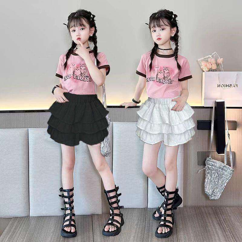 女童网红套装裙子夏季洋气中大童女孩潮酷穿搭公主风蛋糕裙两件套