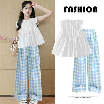 女童森系无袖套装夏日穿搭背心夏装2025新款儿童洋气阔腿裤子夏季