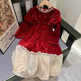 高级感小香风女童连衣裙秋冬季2025新款洋气女孩衣服丝绒儿童裙子