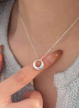 925纯银几何圆环圆圈项链女生