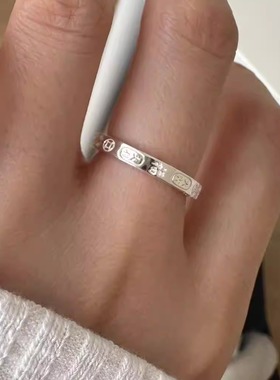 S999纯银纳福刻字钱币吉言招财戒指女生复古大吉大利开口食指环女