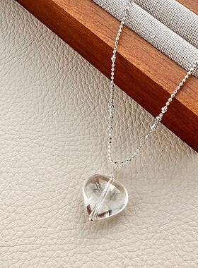 925纯银白色水晶爱心形项链女生